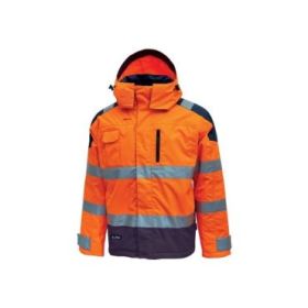 Upower Defender Parka Anti-Lluvia Impermeable y Transpirable - Talla 4XL - Rayas Reflectantes, Multiples Bolsillos, Capucha Desmontable, Proteccion DPI3, Microfibra en Cuello - Color Naranja Fluorescente