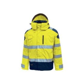 Upower Defender Parka Anti-Lluvia Impermeable y Transpirable - Talla 3XL - Reflectantes en Busto y Mangas, Bolsillo Multimedia con Free Sound, Capucha Desmontable, Proteccion DPI3 - Color Amarillo Fluorescente