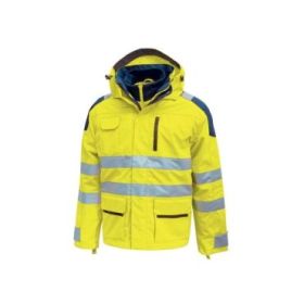 Upower Backer Parka Impermeable y Transpirable - Talla S - Detalles Reflectantes, Multiples Bolsillos Funcionales, Capucha Ajustable y Desmontable, Proteccion DPI3, Diseño Resistente - Color Amarillo Fluorescente