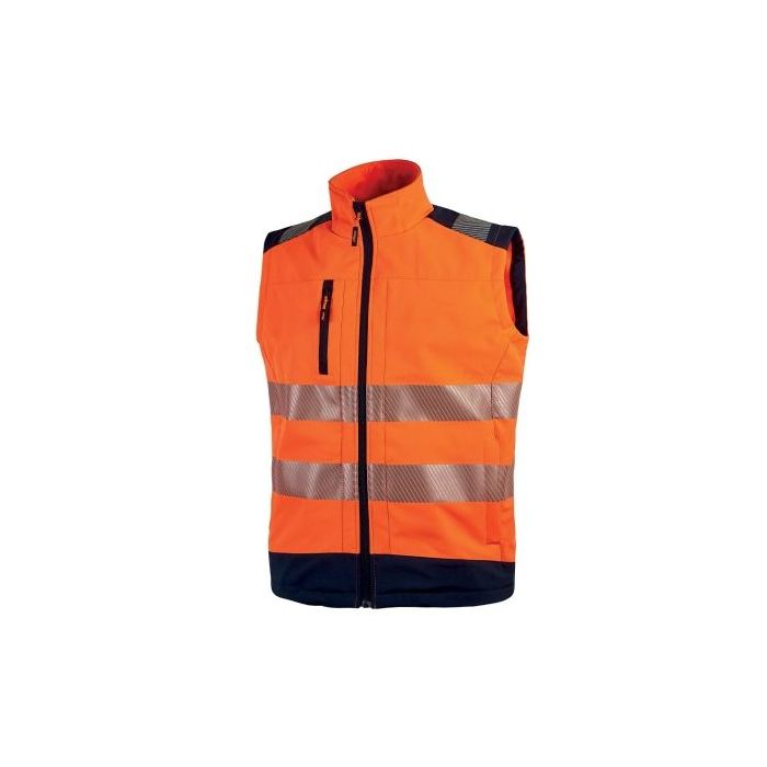Upower Dany Chaleco Soft Shell Transpirable - Talla S - Impermeable, Bolsillo Pecho Cremallera, Cordon Antienredo, Corte Ajustado, Bandas Reflex, Proteccion DPI2 - Color Naranja Fluorescente