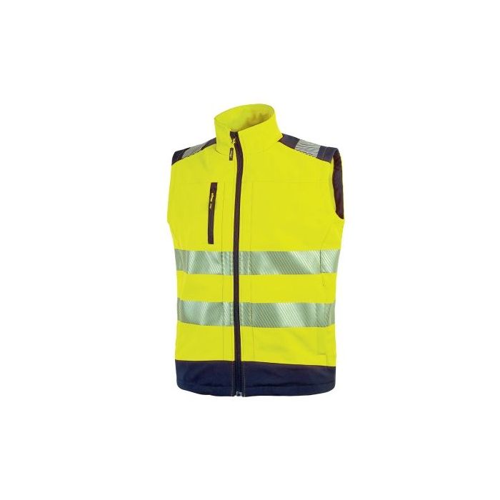 Upower Dany Chaleco Soft Shell Elastico Transpirable - Talla XL - Impermeable, Bolsillo Pecho con Cremallera, Cordon Antienredo, Corte Ajustado, Bandas Reflex, Proteccion DPI2 - Color Amarillo Fluorescente