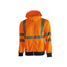 Upower Melody Sudadera Moderna - Talla L - Rayas Reflectantes, Cremallera Central, Cuello Alto, Capuchon Desmontable, Puños Elasticos, Proteccion DPI2, Bolsillos Inferiores - Color Naranja Fluorescente