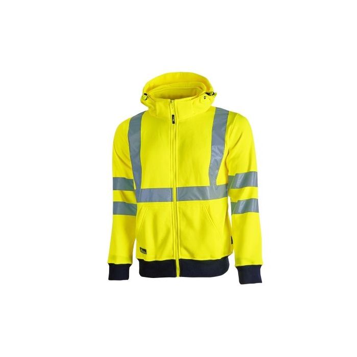 Upower Melody Sudadera Deportiva con Rayas Reflectantes - Talla XL - Cremallera Central, Cuello Alto, Bolsillos Inferiores, Capuchon Desmontable, Proteccion DPI2 - Color Amarillo Fluorescente