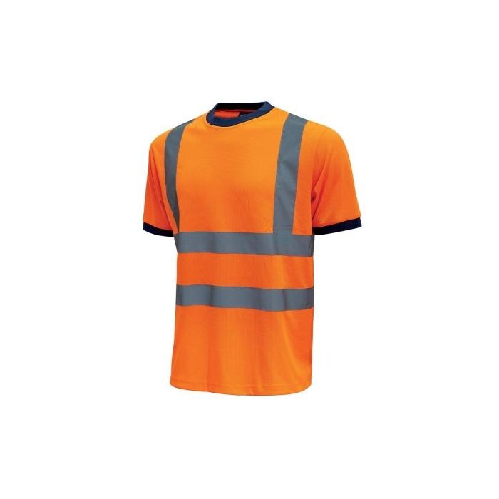 Upower Glitter Camiseta con Rayas Reflectantes - Talla 3XL - Cuello y Mangas Elasticas, Banda para el Sudor, Alta Transpirabilidad, Proteccion DPI2, Hasta 50 Lavados - Color Naranja Fluorescente