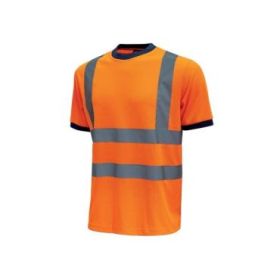 Upower Glitter Camiseta con Rayas Reflectantes - Talla 4XL - Cuello y Mangas Elasticas, Banda para el Sudor, Alta Transpirabilidad, Proteccion DPI2, Maximo 50 Lavados - Color Naranja Fluorescente