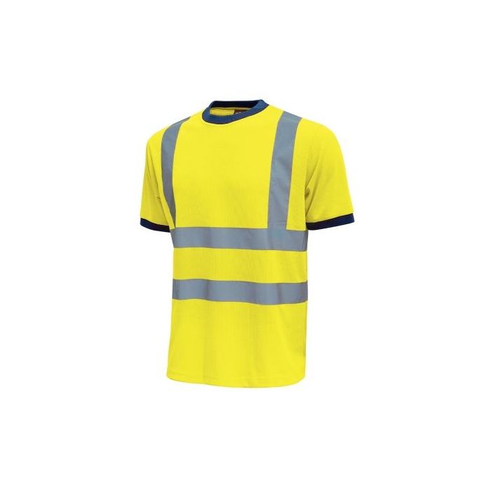 Upower Glitter Camiseta con Rayas Reflectantes - Talla L - Cuello y Mangas Elasticas, Banda para el Sudor, Alta Transpirabilidad, Proteccion DPI2, Maximo 50 Lavados - Color Amarillo Fluorescente