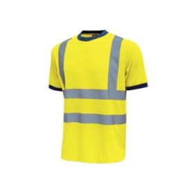 Upower Glitter Camiseta con Rayas Reflectantes - Talla M - Cuello y Mangas Elasticas, Banda para el Sudor, Alta Transpirabilidad, Proteccion DPI2, Maximo 50 Lavados - Color Amarillo Fluorescente