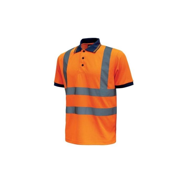 Upower Neon Polo de Manga Corta con Rayas Reflectantes - Talla 3XL - Cuello Tres Botones, Banda para el Sudor, Ventilaciones Laterales, Proteccion DPI2, Comodidad y Durabilidad - Color Naranja Fluorescente