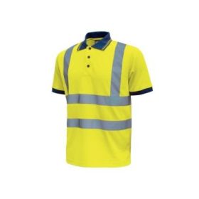 Upower Neon Polo de Manga Corta con Detalles Reflectantes - Talla 3XL - Cuello Tres Botones, Banda para el Sudor, Ventilaciones Laterales, Transpirable, Proteccion DPI2 - Color Amarillo Fluorescente