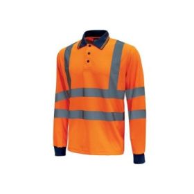 Upower Shine Polo de Manga Larga con Detalles Reflectantes - Talla M - Cuello Cerrado, Ventilaciones Laterales, Banda para el Sudor, Tela Transpirable, Proteccion DPI3 - Color Naranja Fluorescente