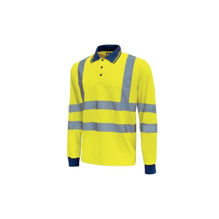 Upower Shine Polo de Manga Larga con Detalles Reflectantes - Talla 4XL - Cuello Cerrado, Ventilaciones Laterales, Banda para el Sudor, Proteccion DPI3, Alta Durabilidad - Color Amarillo Fluorescente