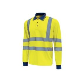 Upower Shine Polo de Manga Larga con Detalles Reflectantes - Talla M - Cuello Cerrado, Ventilaciones Laterales, Banda para el Sudor, Proteccion DPI3, Alta Durabilidad - Color Amarillo Fluorescente