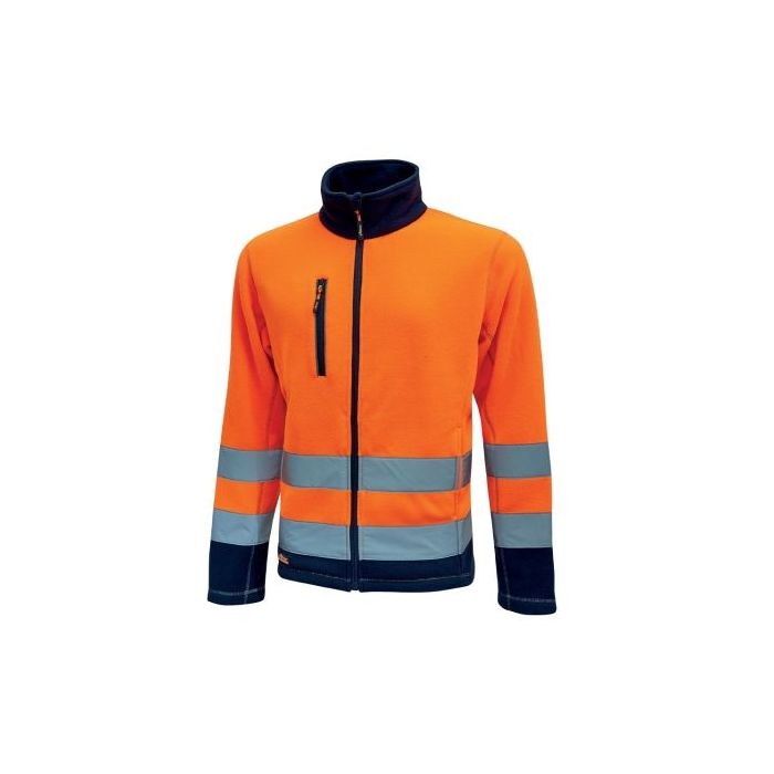 Upower Boing Chaqueta Polar con Cremallera Completa - Talla L - Bolsillos Inferiores y para Movil, Rayas Reflectantes, Proteccion DPI2, Durabilidad Hasta 50 Lavados - Color Naranja Fluorescente