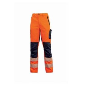 Upower Roy Pantalones de Alta Visibilidad Elasticos - Talla 4XL - Tejido Stretch, Multiples Bolsillos con Cierre Zip, Cintura Elastica, Rodillas Preformadas, Proteccion DPI2 - Color Naranja Fluorescente