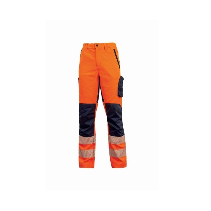 Upower Roy Pantalones de Alta Visibilidad Elasticos - Talla S - Tejido Stretch, Multiples Bolsillos con Cierre Zip, Cintura Elastica, Proteccion DPI2, Maxima Seguridad - Color Naranja Fluorescente