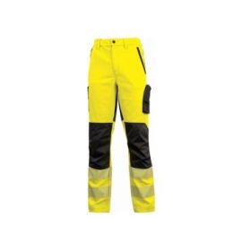 Upower Roy Pantalones de Alta Visibilidad Elasticos - Talla 4XL - Tejido Stretch, Multiples Bolsillos con Cierre Zip, Cintura Elastica, Rodillas Preformadas, Proteccion DPI2 - Color Amarillo Fluorescente