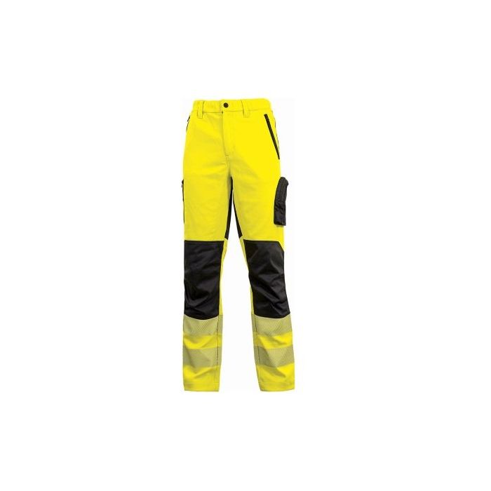 Upower Roy Pantalones de Alta Visibilidad Elasticos - Talla 4XL - Tejido Stretch, Multiples Bolsillos con Cierre Zip, Cintura Elastica, Rodillas Preformadas, Proteccion DPI2 - Color Amarillo Fluorescente