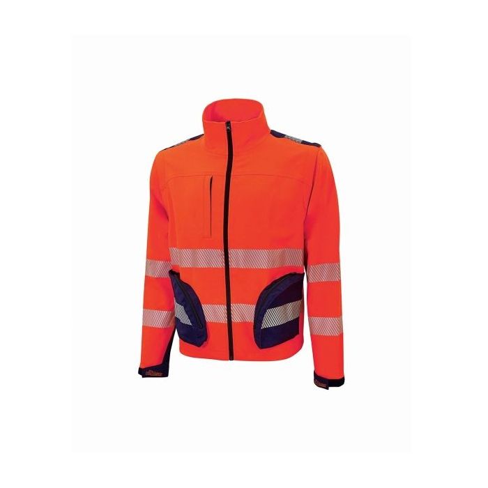 Upower Bea Cazadora de Trabajo Alta Visibilidad - Talla L - Mangas Separables, Bolsillos Funcionales, Bandas Reflectantes Termoselladas, Ajuste Regulable, Proteccion DPI2 - Color Rojo Fluorescente