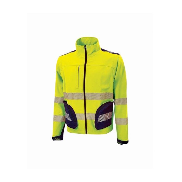 Upower Bea Cazadora de Trabajo Alta Visibilidad - Talla 2XL - Mangas Separables, Bolsillos Funcionales, Bandas Reflectantes Termoselladas, Ajuste con Velcro, Proteccion DPI2 - Color Amarillo Fluorescente