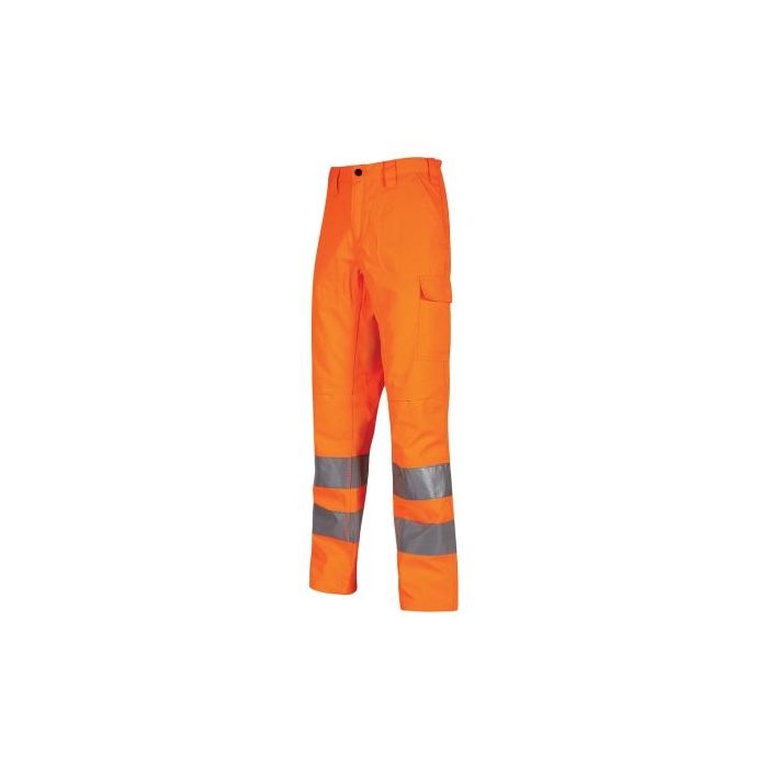 Upower Vega Pantalon de Trabajo de Verano - Talla 5XL - Alta Visibilidad, Comodidad y Resistencia, Refuerzos Lumbares, Rodillas Preformadas, Costuras Triples, Bolsillos Multifuncionales - Color Naranja Fluorescente