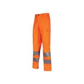 Upower Vega Pantalon de Trabajo de Verano - Talla L - Alta Visibilidad, Comodidad y Resistencia, Refuerzos Lumbar y Rodillas, Cierre Cremallera, Bolsillos Multifuncionales - Color Naranja Fluorescente