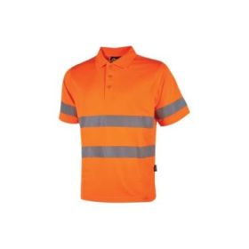 Upower Enif Polo de Trabajo Alta Visibilidad - Talla 3XL - Franjas Reflectantes, Tejido Transpirable y Resistente, Cuello de Canale, Tira Antisudor, Resistente a Lavados - Color Naranja Fluorescente