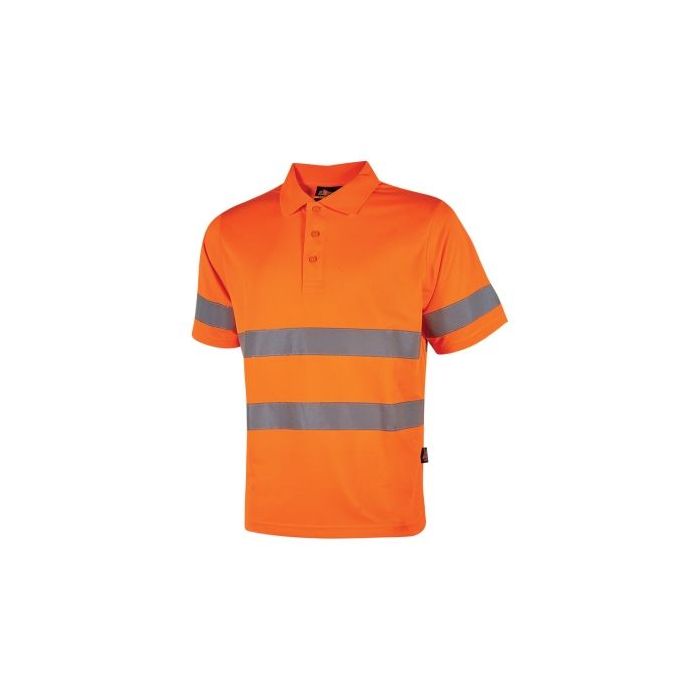 Upower Enif Polo de Trabajo Alta Visibilidad - Talla XL - Franjas Reflectantes, Tejido Transpirable y Resistente, Cuello de Canale, Tira Antisudor, Resistente a Lavados - Color Naranja Fluorescente