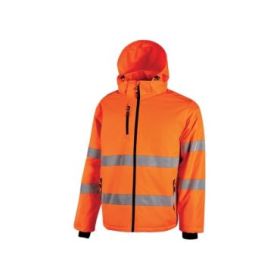 Upower Imai Chaqueta Acolchada de Trabajo - Talla L - Tejido Repelente al Agua, Relleno Calido, Bandas Reflectantes, Capucha Desmontable, Puños Elasticos, Alta Resistencia - Color Naranja Fluorescente