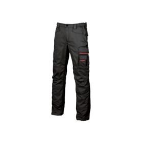 Upower Smile Pantalones de Trabajo en Algodon Elastico - Talla 52 - Bolsillos Multifuncionales, Cierre Resistente, Refuerzo en Rodillas, Ajuste Slim Fit, Proteccion DPI1 - Color Negro Carbon