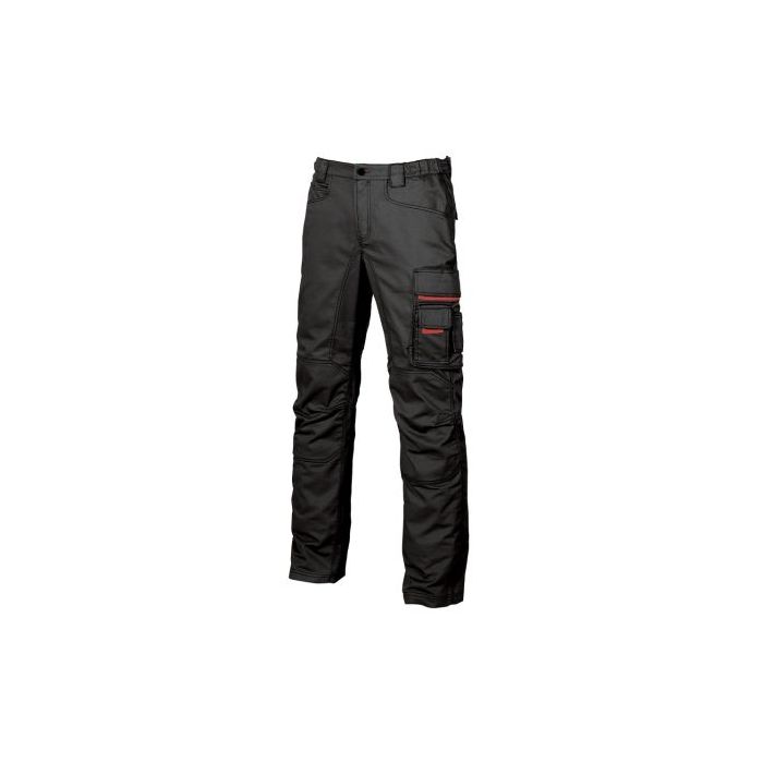 Upower Smile Pantalones de Trabajo en Algodon Elastico - Talla 60 - Bolsillos Multifuncionales, Cierre Resistente, Refuerzo en Rodillas, Ajuste Slim Fit, Proteccion DPI1 - Color Negro Carbon