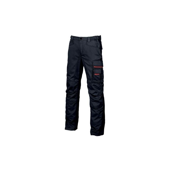 Upower Smile Pantalones de Trabajo en Algodon Elastico - Talla 62 - Multiples Bolsillos, Cierre Cremallera, Refuerzos en Rodillas, Ajuste Slim Fit, Proteccion DPI1 - Color Azul Marino