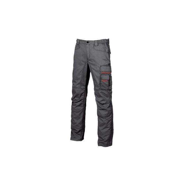 Upower Smile Pantalones de Trabajo en Algodon Elastico - Talla 54 - Multiples Bolsillos, Cierre con Cremallera, Refuerzos en Rodillas, Ajuste Slim Fit, Proteccion DPI1 - Color Gris Meteorito