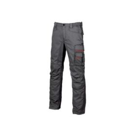 Upower Smile Pantalones de Trabajo en Algodon Elastico - Talla 56 - Multiples Bolsillos, Cierre con Cremallera, Refuerzos en Rodillas, Ajuste Slim Fit, Proteccion DPI1 - Color Gris Meteorito