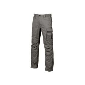Upower Smile Pantalones de Trabajo en Algodon Elastico - Talla 52 - Multiples Bolsillos, Cierre Cremallera y Boton Resistente, Refuerzos en Rodillas, Ajuste Slim Fit, Proteccion DPI1 - Color Gris Piedra