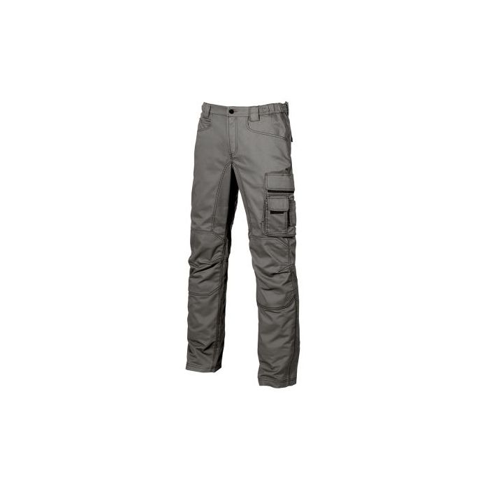 Upower Smile Pantalones de Trabajo en Algodon Elastico - Talla 64 - Multiples Bolsillos, Cierre Cremallera y Boton Resistente, Refuerzos en Rodillas, Ajuste Slim Fit, Proteccion DPI1 - Color Gris Piedra