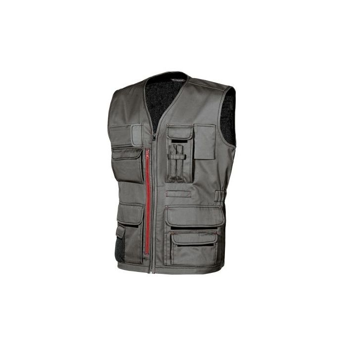 Upower Fun Chaleco de Trabajo Multifuncional - Talla L - Bolsillos con Cerradura de Seguridad, Ventilacion Malla 3D, Correas de Refuerzo, Proteccion DPI1 - Color Gris Piedra