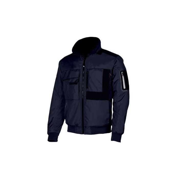 Upower Mate Bomber de Trabajo con Mangas Desmontables - Talla L - Impermeable, Interior de Microfibra, Bolsillos con Solapa y Velcro, Refuerzos Anti-Desgaste, Proteccion DPI1 - Color Azul Marino