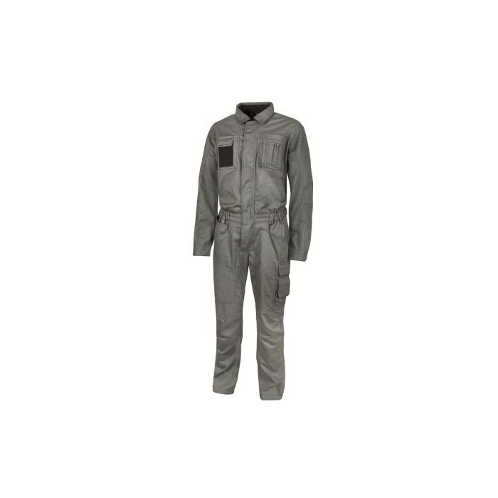 Upower Crisp Traje de Trabajo Resistente - Talla 44 - Comodidad y Funcionalidad, Cierre Central con Cremallera Bidireccional, Multiples Bolsillos, Puños Ajustables, Proteccion DPI1 - Color Gris Piedra
