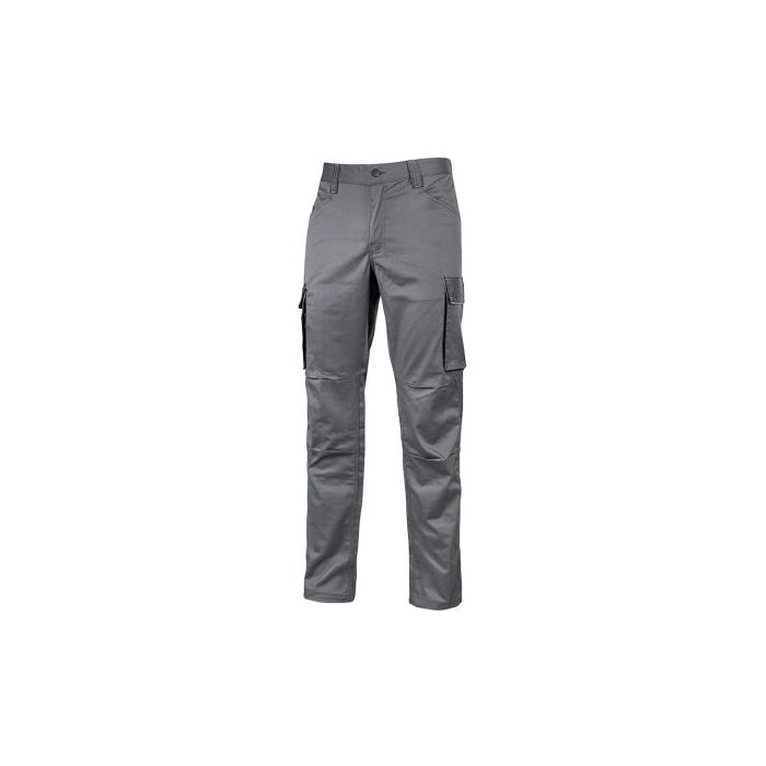 Upower Crazy Pantalones Cargo Stretch - Talla XL - Bolsillos Multifuncionales, Detalles Reflectantes, Cinturilla Elastica, Rodillas Preformadas, Proteccion DPI1, Ajuste Slim-Fit - Color Gris Oscuro