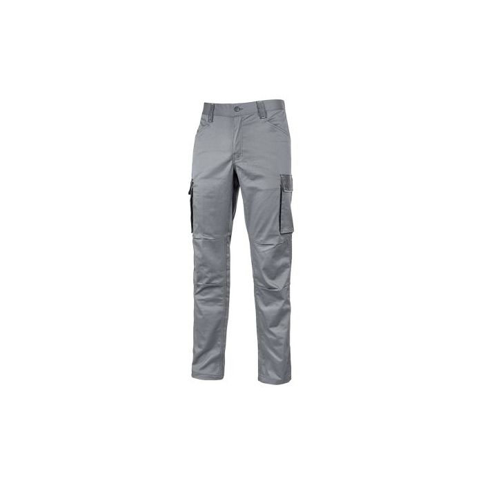 Upower Crazy Pantalones Cargo Stretch - Talla L - Bolsillos Multifuncionales, Refuerzo Poli-Oxford, Detalles Reflectantes, Cinturilla Elastica, Rodillas Preformadas, Proteccion DPI1 - Color Gris Piedra