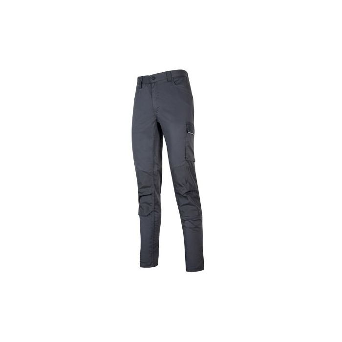 Upower Meek Pantalones Cargo Stretch - Talla XL - Bolsillos Multifuncionales, Refuerzos Poli-Oxford, Cinturilla Elastica, Perfiles Reflectantes, Proteccion Inferior, Slim-Fit, DPI1 - Color Gris Oscuro