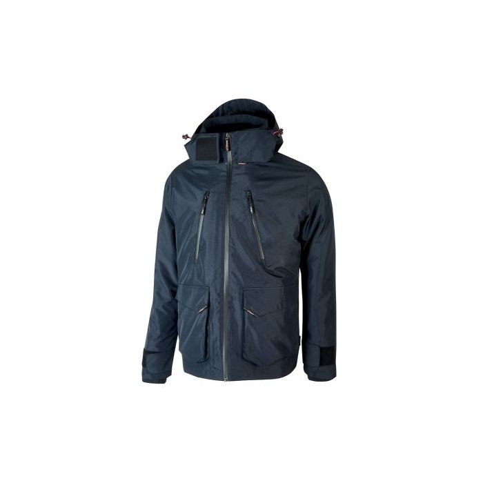 Upower Forex Parka Impermeable y Transpirable - Talla 3XL - Capucha Ajustable y Desmontable, Interior Termico con Mangas Removibles, Multiples Bolsillos, Proteccion DPI1 - Color Azul Marino