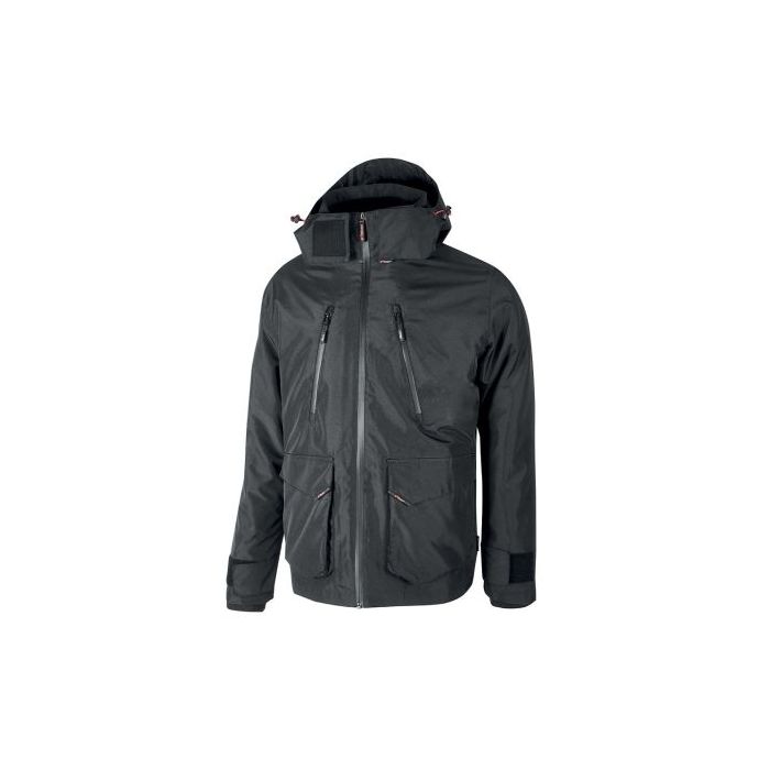 Upower Forex Parka Impermeable y Transpirable - Talla L - Capucha Ajustable y Desmontable, Detalles Reflectantes, Interior Termico con Mangas Desmontables, Proteccion DPI1 - Color Gris Meteorito