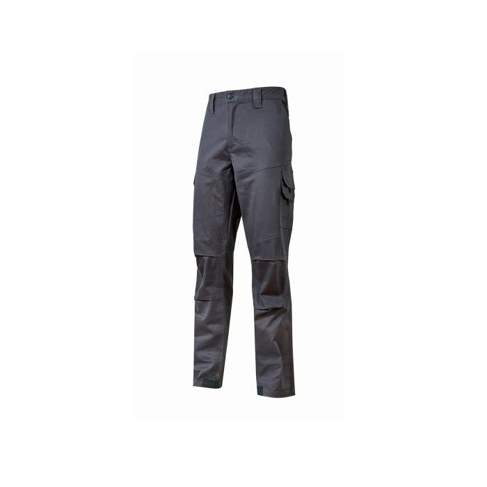 Upower Belgrado Pantalon de Trabajo Resistente - Talla 3XL - Tela Poliester Mecanico de Algodon Elastico, Multiples Bolsillos, Cintura Elastica, Proteccion Lumbar, Rodillas Preformadas - Color Gris Oscuro