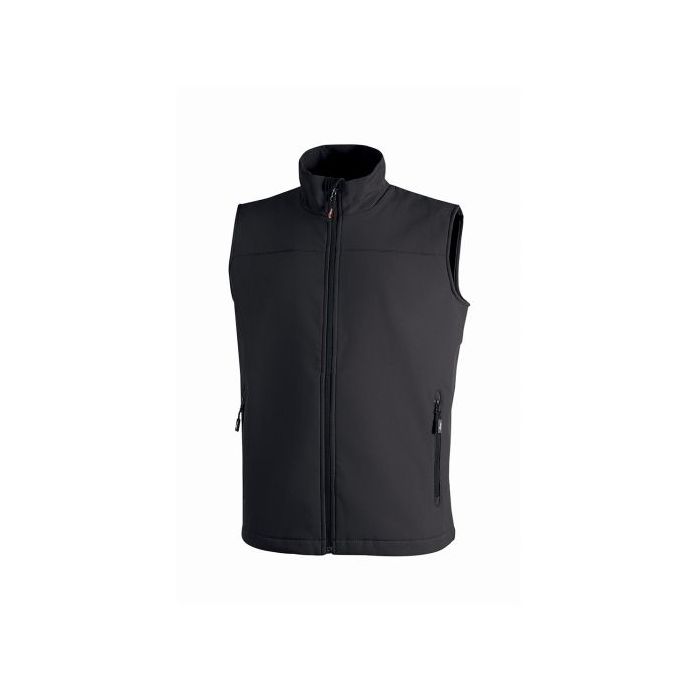 Upower Dublino Chaleco de Trabajo Soft Shell - Talla 4XL - Transpirable, Antiviento, Repelente al Agua, Multibolsillos con Cremallera, Ajuste Personalizado con Cordon - Color Negro Carbon