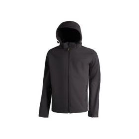 Upower Kyra Cazadora de Trabajo con Tejido Soft Shell - Talla 4XL - Antiviento, Repelente al Agua, Capucha Desmontable, Bolsillos con Cierre, Mangas Preformadas, Elementos Reflectantes - Color Negro Carbon
