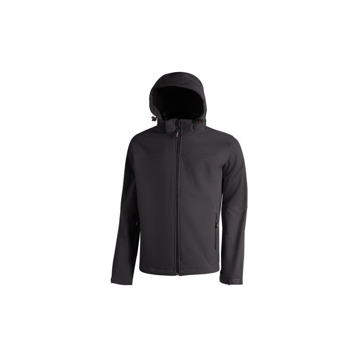 Upower Kyra Cazadora de Trabajo con Tejido Soft Shell - Talla 4XL - Antiviento, Repelente al Agua, Capucha Desmontable, Bolsillos con Cierre, Mangas Preformadas, Elementos Reflectantes - Color Negro Carbon