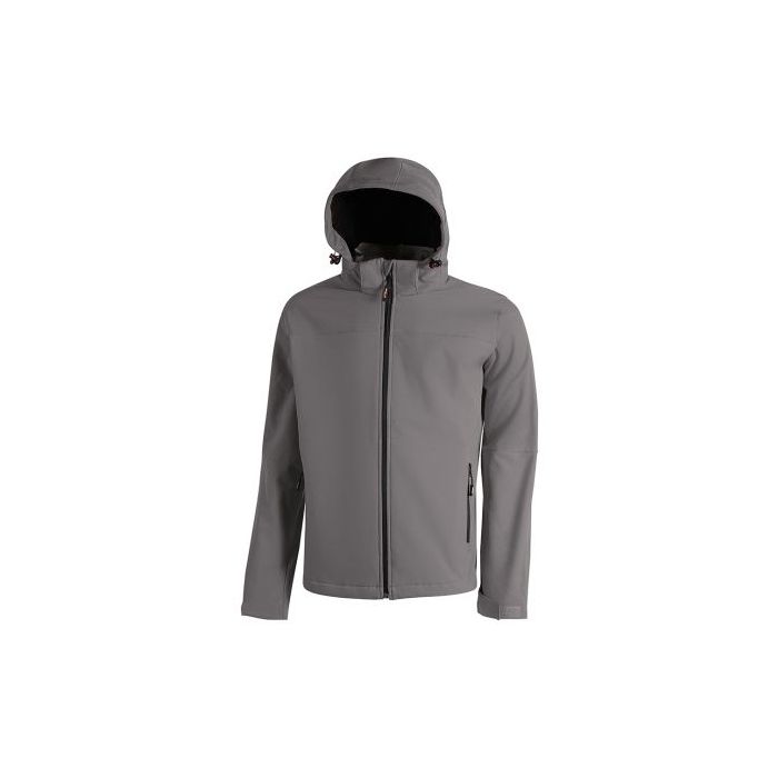 Upower Kyra Cazadora de Trabajo con Tejido Soft Shell - Talla M - Antiviento, Repelente al Agua, Capucha Desmontable, Bolsillos con Cierre, Mangas Preformadas, Elementos Reflectantes - Color Gris Oscuro