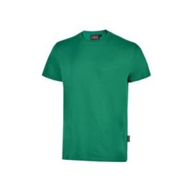 Upower Figi Camiseta de Trabajo de Algodon Cardado - Talla L - Suavidad y Confort Prolongado, Cuello Elastico Acanalado, Cinta Para-Sudor, Proteccion DPI1 - Color Verde Esmeralda