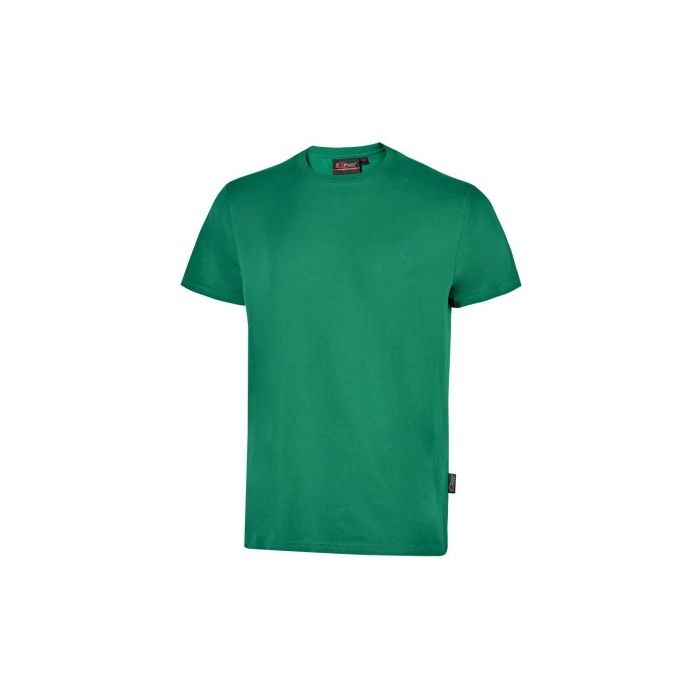Upower Figi Camiseta de Trabajo de Algodon Cardado - Talla M - Suave y Duradera, Cuello Elastico Acanalado, Cinta Para-Sudor, Proteccion DPI1 - Color Verde Esmeralda